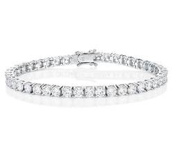 Diamond Treats 925 Sterling Silber Tennisarmbänder für Damen und Mädchen, 19 cm Silber-Armband mit funkelnden 4 mm weißen Zirkonia Steinen, Sterling Silber Schmuck Geschenke für Frauen von Diamond Treats