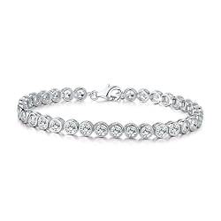 Diamond Treats Bezel 925 Sterling Silber Tennisarmbänder für Damen und Mädchen, Kurzes Silber-Armband mit funkelnden 4 mm weißen Cubic Zirkonia Steinen in einer Lünettenfassung, Silber Schmuck von Diamond Treats