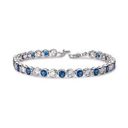 Diamond Treats Bezel 925 Sterling Silber Tennisarmbänder für Damen und Mädchen, Kurzes Silber-Armband mit funkelnden 4 mm weißen und blauen Cubic Zirkonia Steinen in einer Lünettenfassung von Diamond Treats