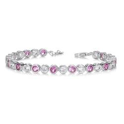 Diamond Treats Bezel 925 Sterling Silber rotes Tennisarmbänder für Damen und Mädchen, Silber-Armband mit funkelnden 4 mm weißen und und roten Cubic Zirkonia Steinen in einer Lünettenfassung von Diamond Treats