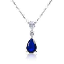 Diamond Treats Damen-Halskette mit Tropfen-Anhänger aus 925er Sterling Silber mit einem blauen Stein, Saphirblaue Kette für Damen, Halskette für Damen, Silberschmuck für Frauen von Diamond Treats