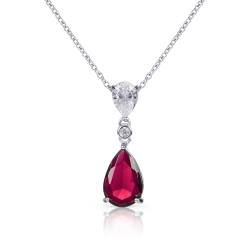 Diamond Treats Damen-Halskette mit Tropfen-Anhänger aus 925er Sterling Silber mit einem roten Stein, Rubinrot Kette für Damen, Halskette für Damen, Silberschmuck für Frauen von Diamond Treats