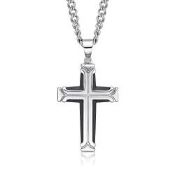 Diamond Treats Edelstahl Herren Kreuz Halskette mit schwarzer IP-Beschichtung Der polierte Edelstahl-Kreuzanhänger und die Kette für Männer ist das für Ihn., Edelstahl, Diamant von Diamond Treats