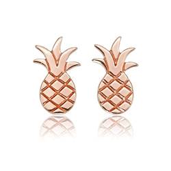 Diamond Treats Flache Ananas Rosegold-Ohrstecker aus 925 Sterling Silber, süßer Ohrschmuck im Ananas Design, kleine Rosegold-Ohrringe für Mädchen und Damen, Ohrringe aus Rosegold für Frauen von Diamond Treats