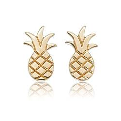 Diamond Treats Flache Ananas vergoldete Ohrstecker aus 925 Sterling Silber, süßer Goldene-Ohrschmuck im Ananas Design, kleine Gold-Ohrringe für Mädchen und Damen, Goldohrringe für Frauen von Diamond Treats