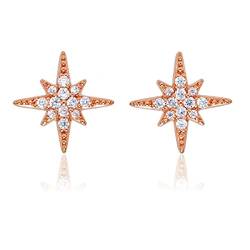 Diamond Treats Funkelnde Rosegold Sternen- Ohrstecker mit Cubic Zirconia Steinen in 925 Sterling Silber, Stern-Ohrringe aus Rosegold für Damen und Mädchen, North Star Schmuck für Frauen von Diamond Treats