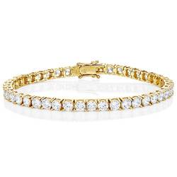 Diamond Treats Gold Tennisarmbänder für Damen und Mädchen, 17,5 cm Goldenes Armband mit funkelnden 4 mm Cubic Zirkonia Steinen, Armband aus vergoldetem 925 Sterling Silber, Goldschmuck für Frauen von Diamond Treats