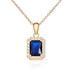 Diamond Treats Goldene Damen-Halskette mit Smaragdschliff aus 925er Sterlingsilber mit blauen Zirkonia-Steinen, elegante rechteckige Halskette aus Gold, Saphirblaue Kette für Damen mit Geschenkbox von Diamond Treats