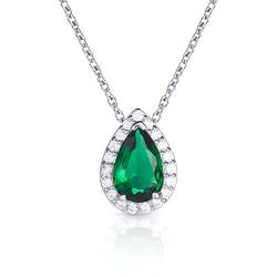 Diamond Treats Halskette mit birnenförmigem Anhänger aus 925er Sterlingsilber für Damen und Mädchen mit grünen Zirkonia-Steinen, Smaragdgrüne Kette für Frauen von Diamond Treats
