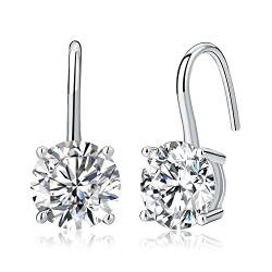 Diamond Treats Kleine Tropfenohrringe für Damen und Mädchen aus 925 Sterling Silber. Einfache Silberohrringe mit 8 mm runden klaren Zirkonia Steinen von Diamond Treats