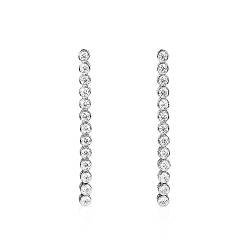 Diamond Treats Lange Ohrringe für Damen in 925 Sterling Silber, Lange Ohrringe für Frauen mit Cubic Zirkonia Steinen, Elegante Ohrringe mit Steinen in einer Linie, 925 Sterling Silber von Diamond Treats