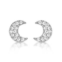 Diamond Treats Mondsichel-Ohrringe aus 925 Sterling Silber, Halbmond-Ohrstecker aus Silber 925 mit weißen Cubic Zirkonia, Süßer Silber Mond-Ohrschmuck für Damen, Mädchen und Kinder von Diamond Treats