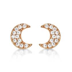 Diamond Treats Mondsichel-Ohrringe aus Rosegold, Halbmond-Ohrstecker aus Rosegold mit weißen Cubic Zirkonia, Süßer Rosegold Mond-Ohrschmuck für Damen, Mädchen und Kinder von Diamond Treats