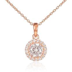 Diamond Treats Roségold Anhänger Halskette aus 925 Sterling Silber mit einem klaren Stein und einem Zirkon Rand, Rosegold-Halskette für Damen mit einem weißen Stein, Kette Rosegold für Frauen von Diamond Treats