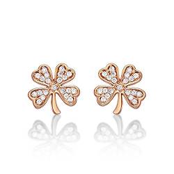 Diamond Treats Rosegold Glücks-Ohrringe mit 4 Blätter-Kleeblatt aus 925 Sterling Silber, Ohrringe Rosegold mit Cubic Zirkonia Steinen, Kleeblatt Ohrstecker aus Rosegold für Frauen und Mädchen von Diamond Treats