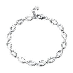 Diamond Treats Silber Armband mit ovalen Verbindungen und glänzenden Zirkonias. Armband für Damen Frauen Mädchen aus 925 Sterling Silber. Der perfekte Schmuck für Damen in Form einer Armkette. von Diamond Treats