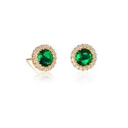 Diamond Treats Smaragdgrüne Ohrringe aus Gold, runde Ohrstecker Gold mit grünen Zirkonia-Steinen, massive Silber grüne Ohrringe für Damen, 925 Silber Ohrstecker für Frauen in Grün von Diamond Treats