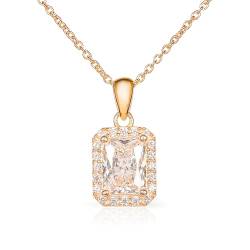 Diamond Treats Vergoldete Damen-Halskette mit Smaragdschliff aus 925er Sterlingsilber mit weißen Zirkonia-Steinen, elegante rechteckige Halskette Damen Gold, Kette Gold Damen mit Geschenkbox von Diamond Treats