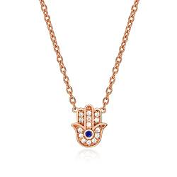 Diamond Treats Zierliche Hamsa-Halskette aus 925er Sterlingsilber für Damen und Teenager-Mädchen, Roségold-Halskette mit Hamsa-Anhänger und Zirkonia-Steinen von Diamond Treats