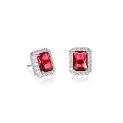 Diamond Treats rote Ohrstecker aus 925 Sterlingsilber mit Smaragdschliff für Damen mit roten Zirkonia-Steinen, rote Ohringe aus Silber 925, Ohrringe in Rot fur Frauen, Silber Schmuck fur Damen von Diamond Treats