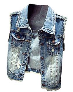 DianShaoA Damen Casual Vintage Destroyed Jeansweste Denim Kurze Ärmellose Weste Gilet Plus Size Blau S von DianShaoA