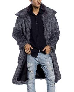 DianShaoA Pelzmantel Lang Felljacke Herren Wind Coat Warm Mantel Kunstpelz Faux Fur Lange Jacke Silber 2XL von DianShaoA