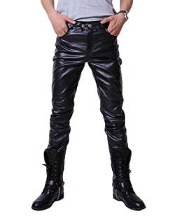 Herren Pu Faux Leder Motorradhose Protektoren Slim Fit Soft Rock Steampunk Motorradhose Biker Hose Lederhose Schwarz L von DianShaoA