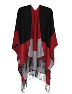 DiaryLook Damen Poncho Schal Winter Cardigan Übergroße Cape Elegant Poncho Für Frauen Umhang Damen Warm Weihnachtsgeschenke Für Frauen Rotes Gitter von DiaryLook