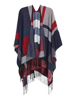 DiaryLook Damen Poncho Schal Winter Cardigan Übergroße Cape Elegant Poncho Für Frauen Umhang Damen Warm Weihnachtsgeschenke Für Frauen rot und Blau von DiaryLook