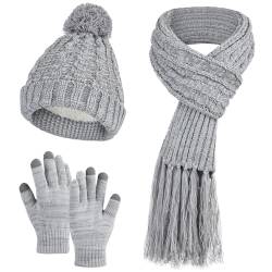 DiaryLook Mütze Schal Winter Handschuhe sets für Damen Strick set Fleece Loop Damen Schals Winterschal Knitted Pom Pom Cap von DiaryLook