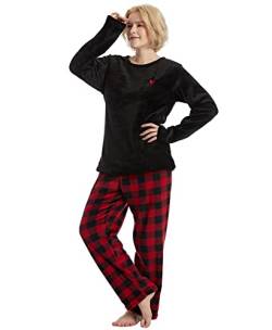 DiaryLook Pyjama für Damen, Winter, Winter, Fleece, lang und warm, Geschenkidee für Damen, Rotes Herz., 46 von DiaryLook