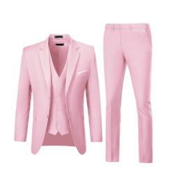 Herren-Anzüge, 3-teiliges Set, schmale Passform, Hochzeitsanzug, Trauzeugen, Abschlussball, Smoking, Business, formell, lässig, Bräutigam, Anzug, Jacke, Blazerhose, Pink, XL von Diaryan