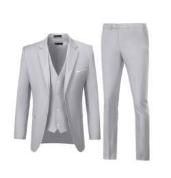 Herrenanzüge 3-teiliges Set Slim Fit Hochzeit Anzug Trauzeugen Abschlussball Anzug Smoking Business Formell Casual Bräutigam Anzug Jacke Blazer Hose, grau, M von Diaryan