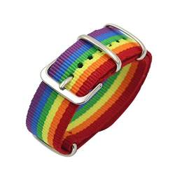 Diarypiece Modisches Regenbogen-Streifen-Leinen-Armband, gewebtes Armband, Nylon-Uhrenarmbänder für Männer und Frauen von Diarypiece