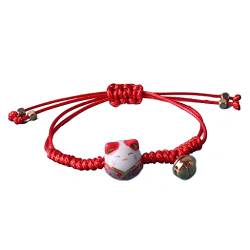 Diarypiece Rotes Seil-Armband, Keramik, Katzen-Charm, handgefertigt, geflochtenes Seil-Armband von Diarypiece