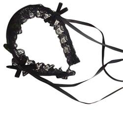 Gothic Punk Kopfschmuck Maid Spitze Haarschmuck Cosplay Stirnbänder Süße Rüschen Langes Band Schleife Haarband Schwarze Stirnbänder von Diarypiece