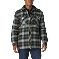 Dickies - Outerwear for Men, Fleece Hooded Flannel Jacket, Full Front Snap Opening, Black/Timber, L von Dickies