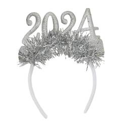 2024 Frohes Neues Jahr Stirnband Haarschmuck Frau Glitzer Girlande Haarreifen für Maskerade Festival Cosplay Party Supplies, Silber von Dickly