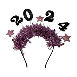 Dickly 2024 Frohes Neues Jahr Stirnband Haarschmuck Kopfschmuck Dekor Haarbänder für Weihnachten Maskerade Partybevorzugungen Silvester, Rosenrot von Dickly