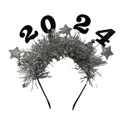 Dickly 2024 Frohes Neues Jahr Stirnband Haarschmuck Kopfschmuck Dekor Haarbänder für Weihnachten Maskerade Partybevorzugungen Silvester, Silber von Dickly