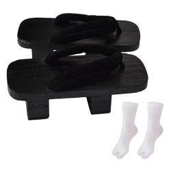 Dickly Japanische Holzclogs, Japan Schuhe Geta, Duschsandalen Flip Flops für Männer Frauen Hausschuhe, Schwarz, 38 von Dickly