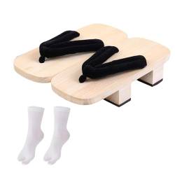 Dickly Japanische Holzclogs, Japan Schuhe Geta, Duschsandalen Flip Flops für Männer Frauen Hausschuhe, Weiß, 44 von Dickly