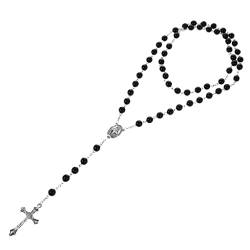 Dickly Männer Stilvolle 8mm Perlen Rosenkranz Gebetskette mit Kreuzanhänger, Dunkel von Dickly
