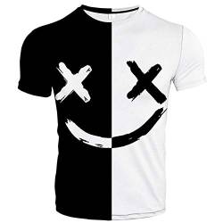 T-Shirt Europäischer Und Amerikanischer Sommer Kreative Farbe 3D-Digitaldruck Herren Rundhalsausschnitt Kurzarm Trend Paar T-Shirt-Schwarz_Und_Weiß_Smiley_6XL von Dickplay
