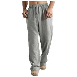 2024 Leinenhose Herren Baumwolle Leinen Lang Hosen Sommerhose Leichte Loose Fit Bequeme Sommer Freizeithose Stoffhose Urlaub Strand Alltag Schlupfhosen Strandhose Linen Pants Mit Kordelzug,Grau,XL von Didadihu