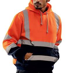 Didadihu Arbeitspullover Herren, Warnschutz-Sweatshirts Winter Softshell Warnjacke Orange Sweatshirt Warnschutz Reflektierend Kapuzenpullover Pullover Mit Kapuze 5XL Warnweste Hoodie Kapuzenpulli von Didadihu