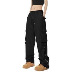 Didadihu Cargohose Damen : Relaxed Fit Vintage Cargo Pants Lange Teenager Cargohose Elastische Taille Sporthose Baggy Capri Cargo Hose Freizeithose Streetwear Y2k Boyfriend,Schwarz,XXL von Didadihu