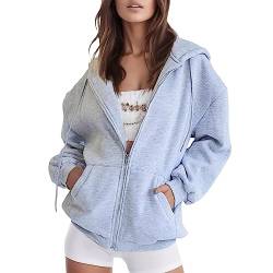 Didadihu Damen Kapuzenjacke，Kapuzenpullover Vintage Oversize Sweatjacke Sweatshirt College Jacke Übergangsjacke Zip Hoodie Hoody Mit Kapuze Kapuzenjacke Y2K Teenager Mädchen Kaputzenpullis von Didadihu