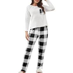 Didadihu Damen Pyjama Lang Couple Flauschig Pyjamas Set Langarm Partner Pyjama Sets Flanell Stillpyjama Sexy Cute Nachtwäsche Pyjama Sets Schlafanzug von Didadihu