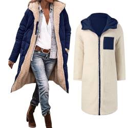 Didadihu Damen Wintermantel Lang Mit Kapuze Outdoor Daunenmantel Softshell Sherpa Wintermantel Stehkragen Coat Leichte Puffer Winter Mantel Puffermantel Wollmantel Gefüttert Norway von Didadihu